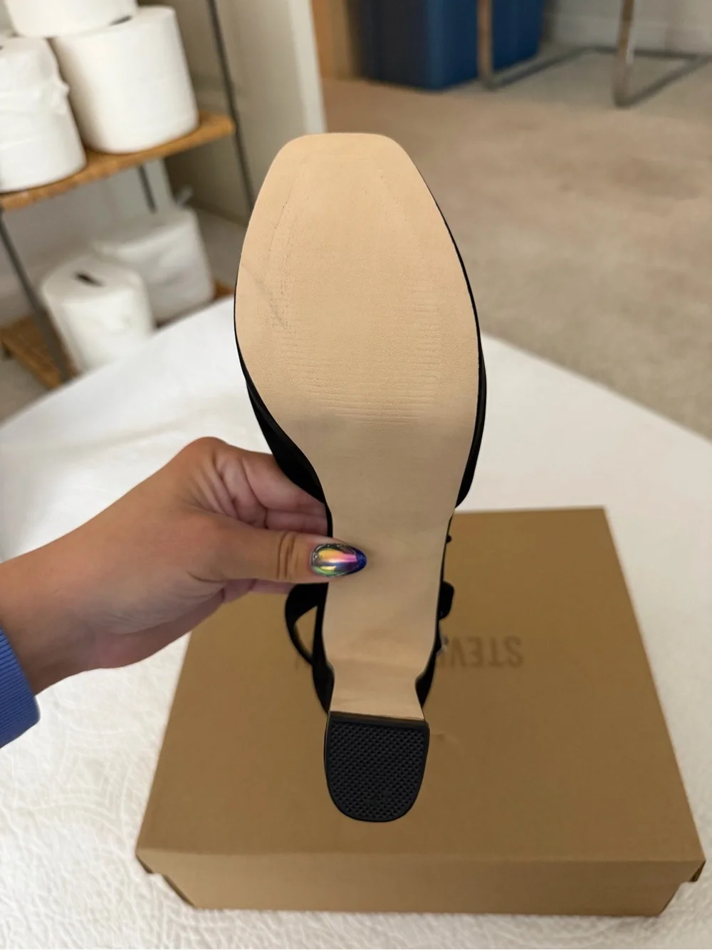 Steve Madden Black Suede Platform Ankle-Strap Heels